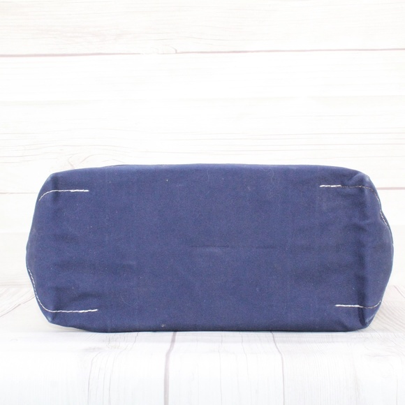 LL Bean Boat & Tote Blue Trim Embroidered MBK Open Top Tote Handbag - Picture 7 of 9